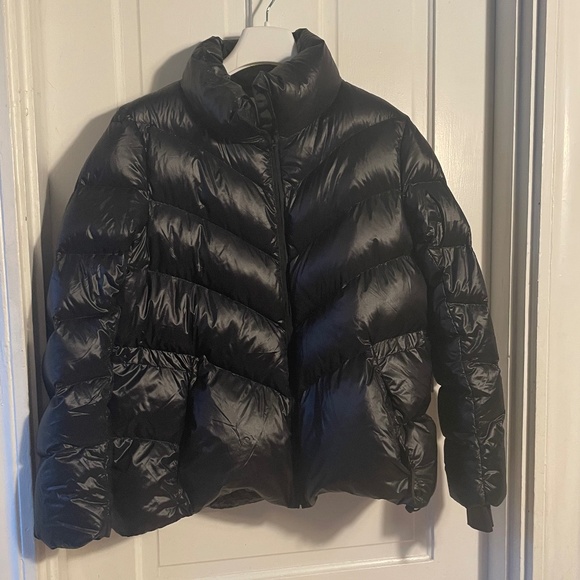 Athleta Shiny Black Puffer Jacket with Down Filling, Dare the Snow, Large - Picture 1 of 7